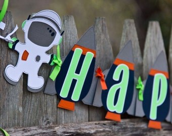 Rocket Ship Space Theme Birthday Banner