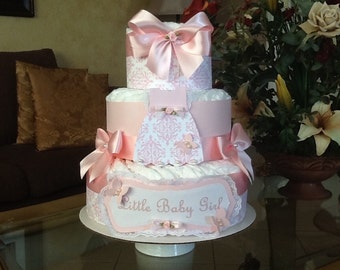 Baby Girl Diaper Cake Pink elegant Diaper cake Baby shower gift/ centerpiece three tier Diaper cake