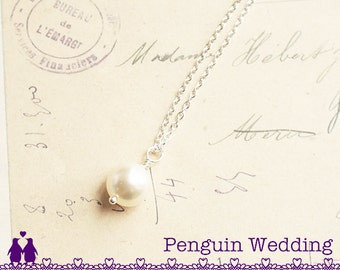 White Pearl Solitaire Necklace, Wil l You Be My Bridesmaid Gift, Gold ...