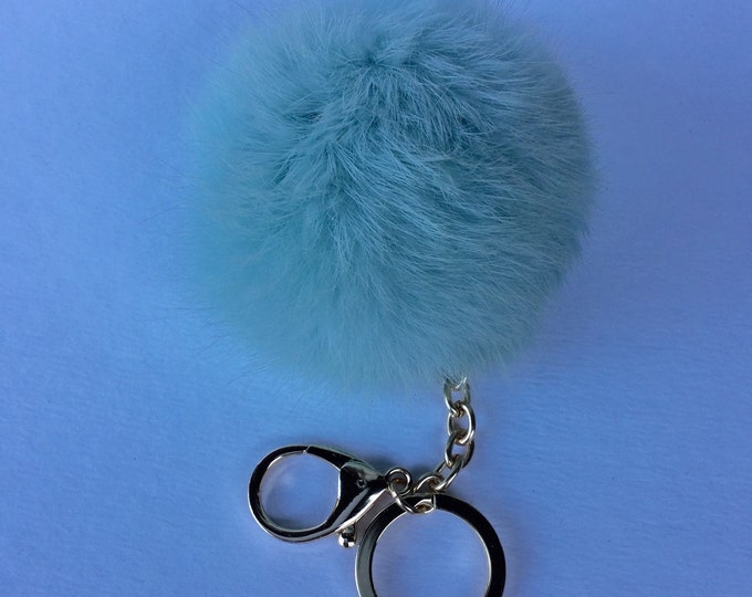 Fur pom bag charm pendant Rabbit fur pompon ball with elongated keychain