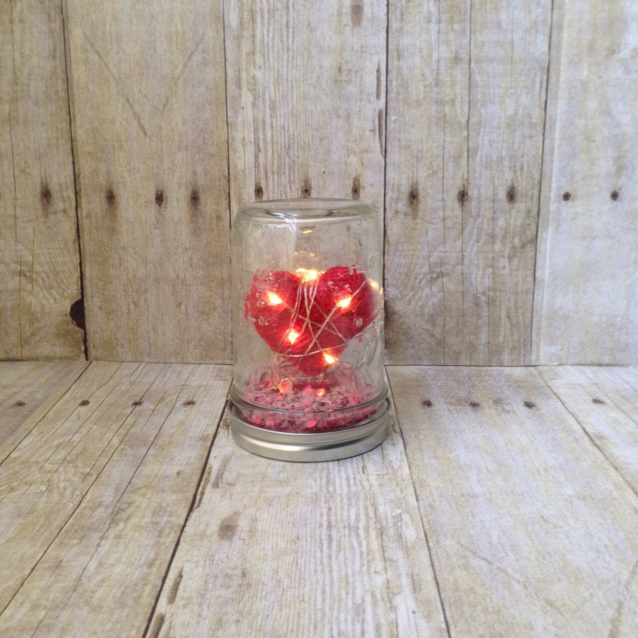 Mason Jar Snow Globe Valentine's Day Heart with LED