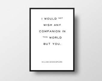 The Tempest, Shakespeare Quote, I would not wish, Typographic Print, Valentines Day, Romantic Quote, Love Quote, William Shakespeare, Book