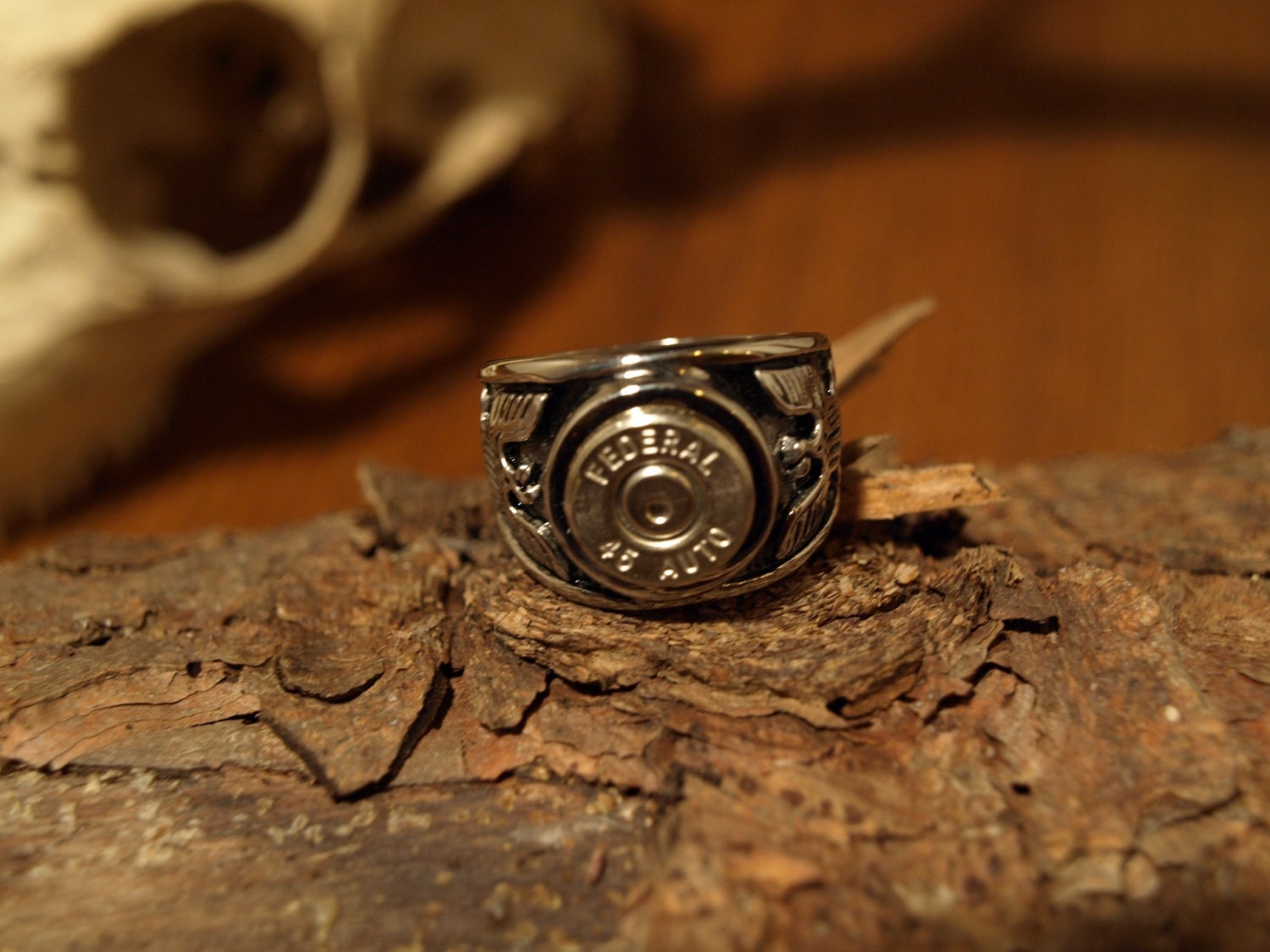 Handmade Stainless Steel 45 Auto Bullet Ring with