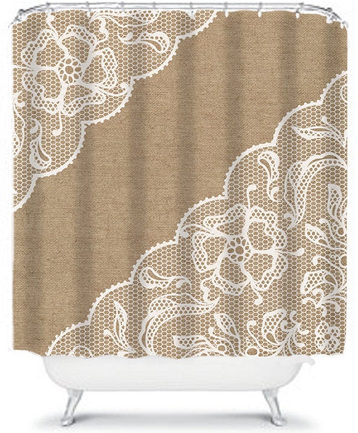 Beautiful Burlap Shower Curtain Lace Shower by xOnceUponADesignx