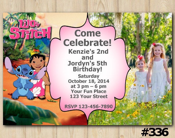 Lilo and Stitch Birthday Invitation with photo, Joint Twin