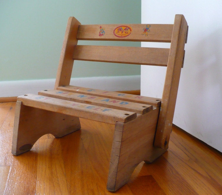 Children’s Step Stool See I Can Sit ‘N Stand By Myself Vintage Wood
