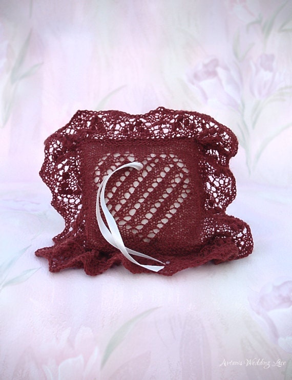 Lace Ring Bearer Pillow Handknitted Brownish Red Pillow