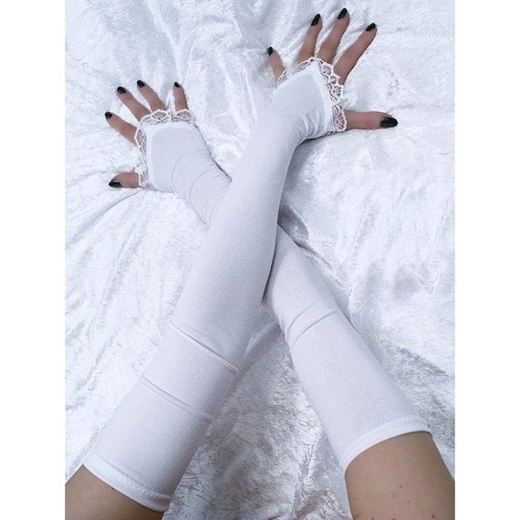 extra whites long fingerless gloves white arm by FashionForWomen