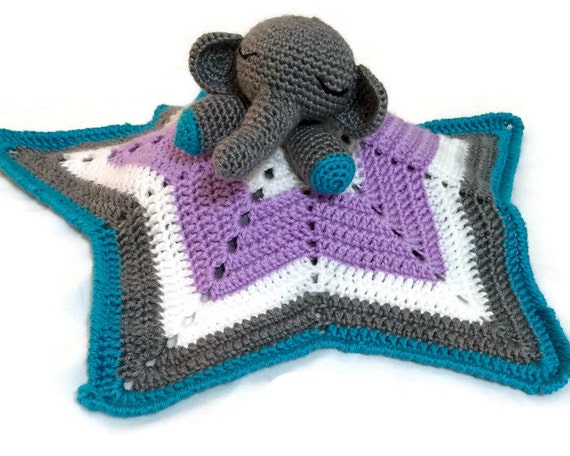 Baby Elephant Star Comfort/Snuggle/Lovey Blanket - Crocheted, Handmade, Made-to-Order - Completely Customizable Blanket