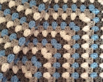Boys crochet granny square blanket . Buggy/ pram/ stroller/ car seat. Ready to ship