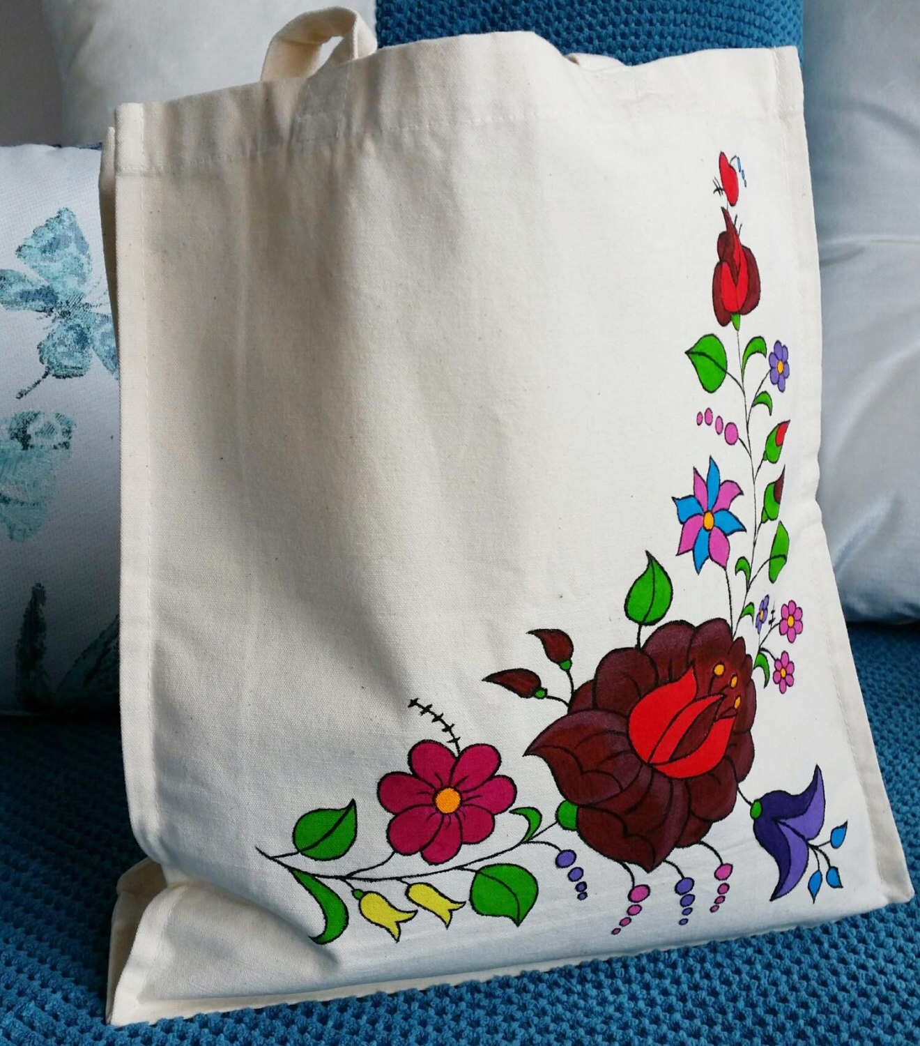 Hand painted cotton bags Natural Flower painted by meimeijewel