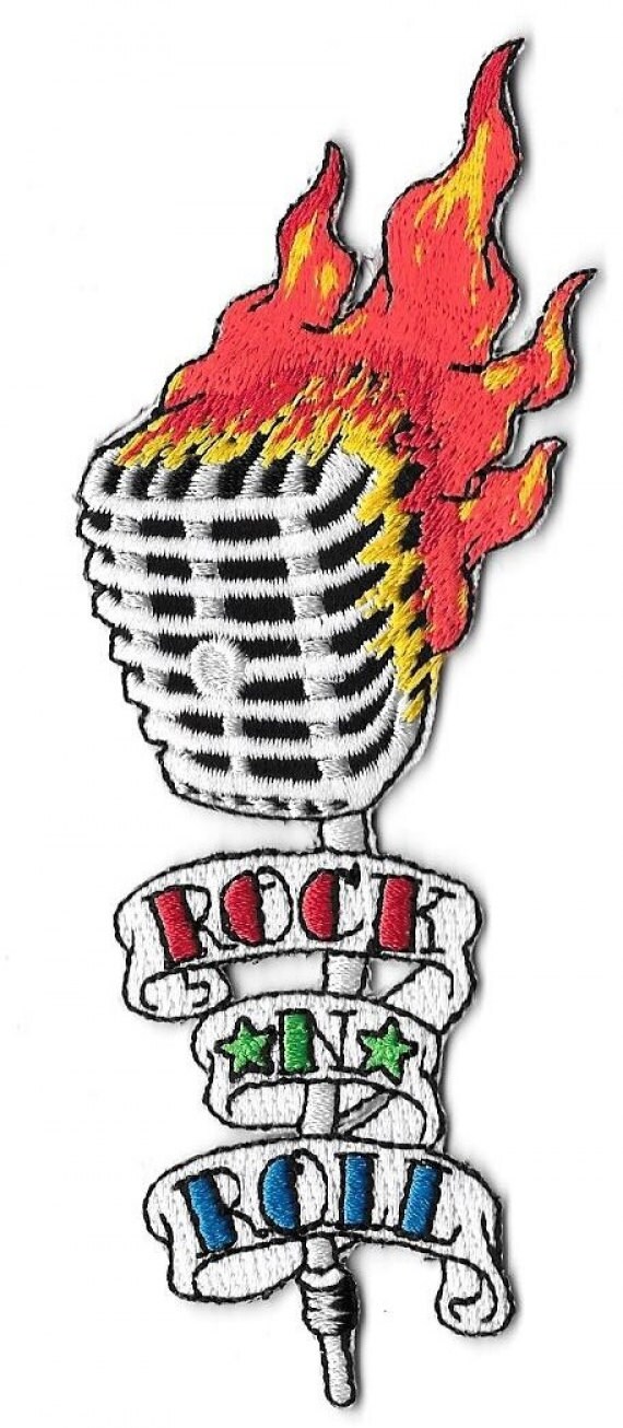 Rock and Roll Flaming Microphone Embroidered Patch by PoppyandZane