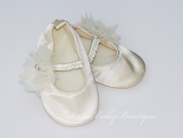 Baby Shoes Satin Ivory Ballet Flat Crib by ValerieandVivienne