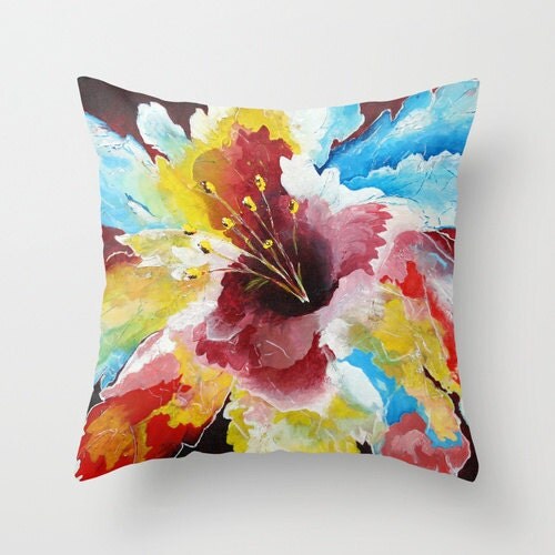 Floral Pillow Cover Colorful Throw Pillows Hibiscus Flower
