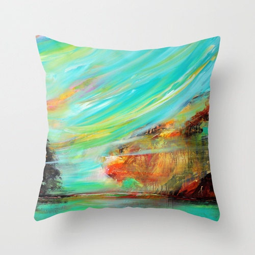 Turquoise Pillow Abstract Pillow Cover Art Pillow Blue