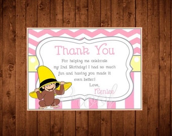 Curious George Thank You Card Printable Curious by SoniaRDesigns