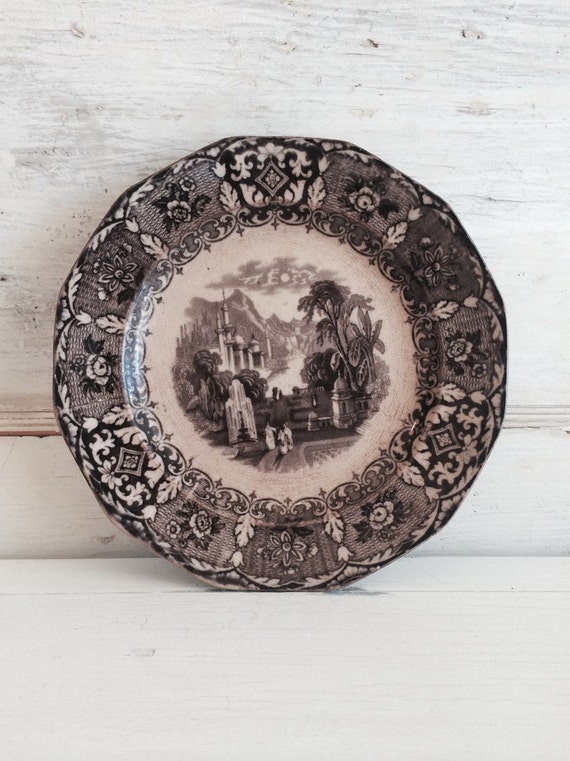 Antique Ironstone Plate Flow Black Transferware 1850's
