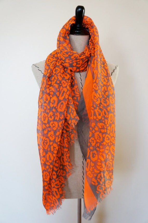Bright Orange Leopard Print Scarf