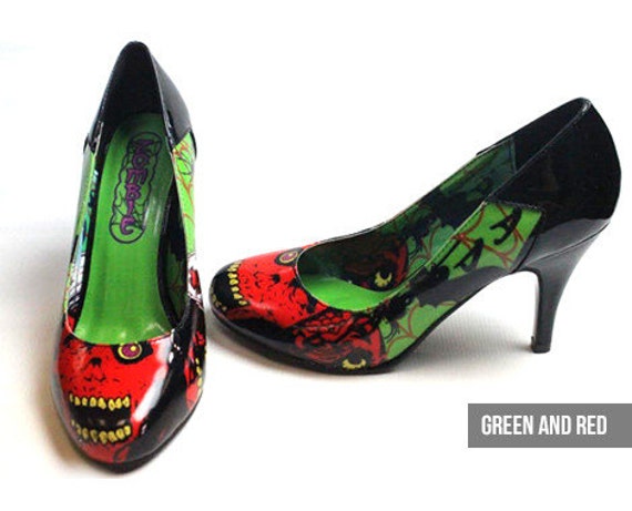 Zombie Apocalypse High Heels Green & Red by Head2ToeFashion