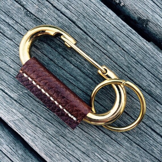 solid brass carabiner clip hook Leather by thecabinsupplyco