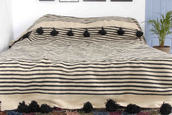 pom rug buy a pom rug  Blanket bedding, Throw natural pure and 100 Pom WOOL Pom Moroccan