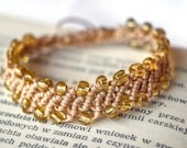 Beaded beige macramÃ© adjustable bracelet, artisan, hand crafted jewelry