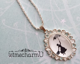 Mary Poppins Glass Cameo Necklace - Mary Poppins Necklace - Mary Poppins Pendant - Mary Poppins Glass Pendant - Mary Poppins Glass Necklace