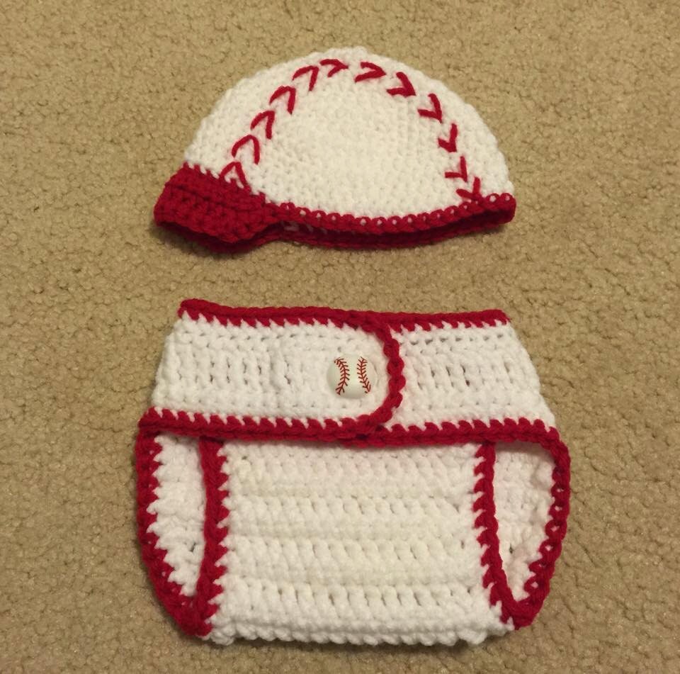 Crochet Baseball Diaper Cover set/Newborn Baby/ Newborn Photo