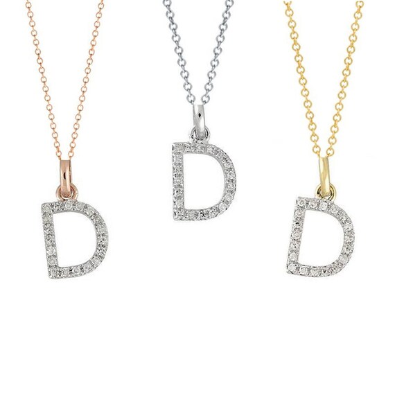 0.10 CT Diamond Alphabet Letter D Initial Pendant Necklace