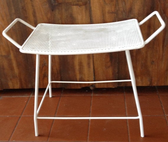 Mid Century White Metal Vanity Bench