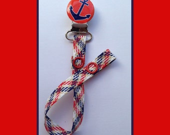 Classy Paci gift pacifier clip binky holder baby-shower Anchor clip nautical look- red, blue ...