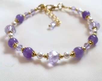 Lilac Jade Bracelet - Lilac Crystal Pearl Bracelet - Lilac Dreams Bracelet -