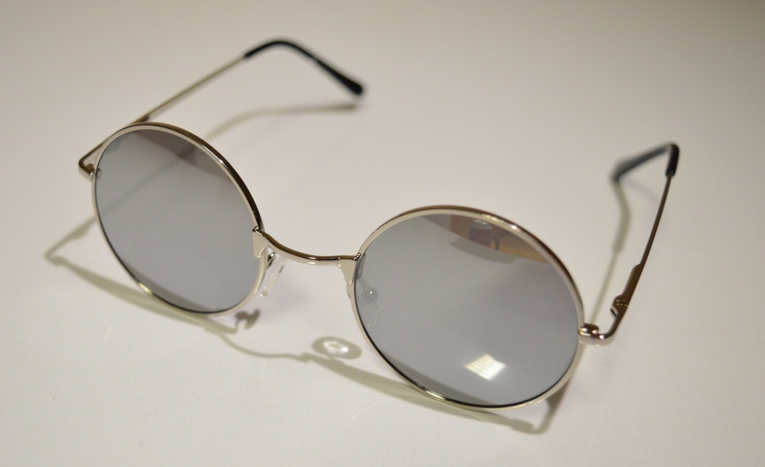Vintage mirror lens round sunglasses mens ladies lightweight silver
