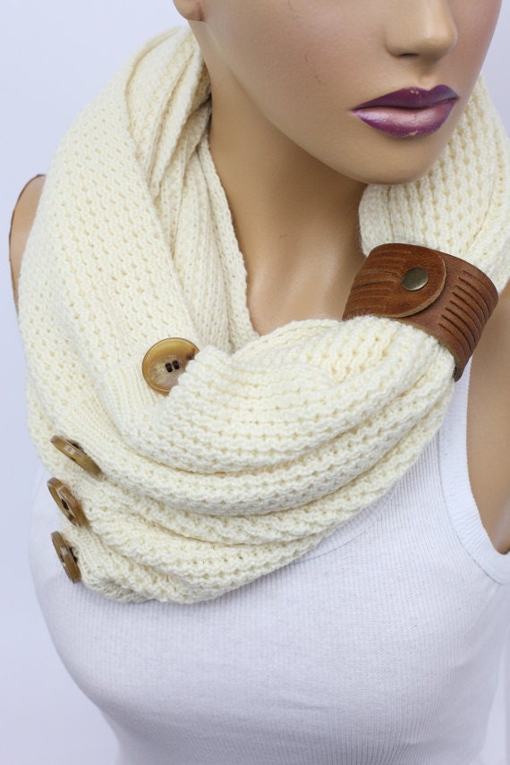 Ivory Scarf Knit Infinity Scarf Womens Knit Winter Scarves