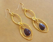 Purple Agate Drop Earrings - Gold Dangle Earrings - Purple stone Earrings - Gold Hoop Earrings