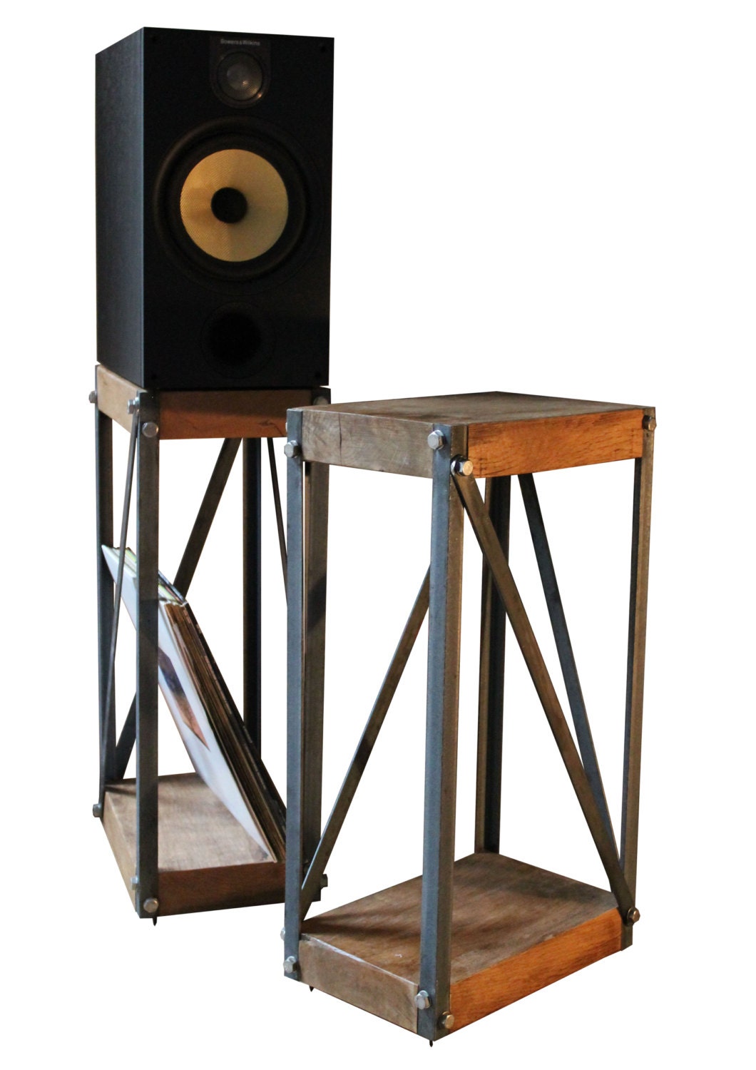 KONK Oak/Steel Industrial Speaker Stands PAIR Bespoke