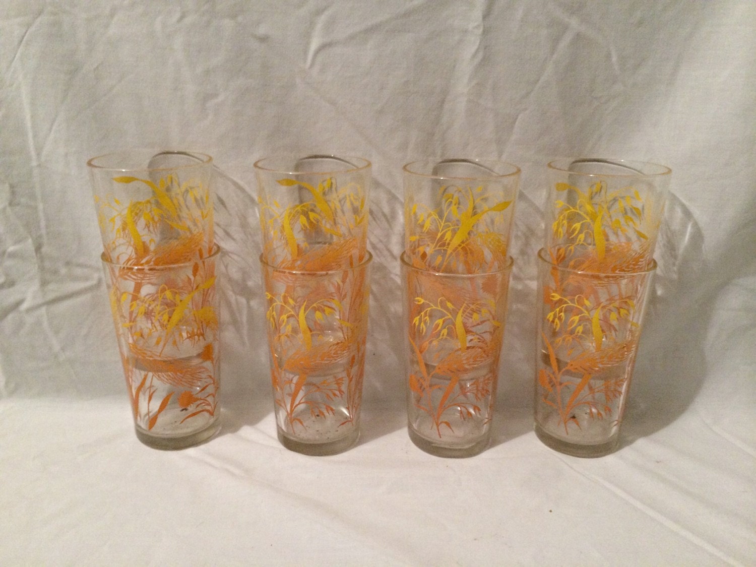 Vintage 1970???s Golden Wheat Orange and Yellow Wheat Pattern Drinking