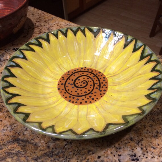 Hand made and painted Sunflower pottery bowl by CeramicsbyKerri