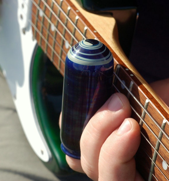 Glass guitar slide hand blown glass cobalt blue closed end