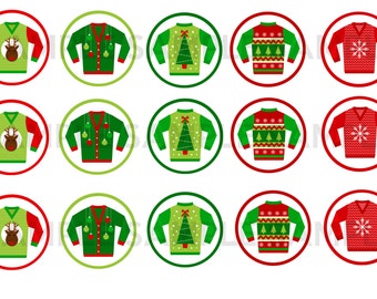 Ugly Christmas Sweater party - Digital Collage Sheet - One inch circles