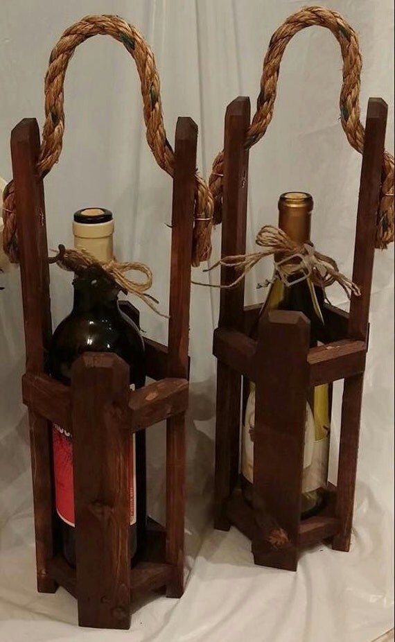 Items similar to Single Bottle Wine Tote, Wooden Wine ...