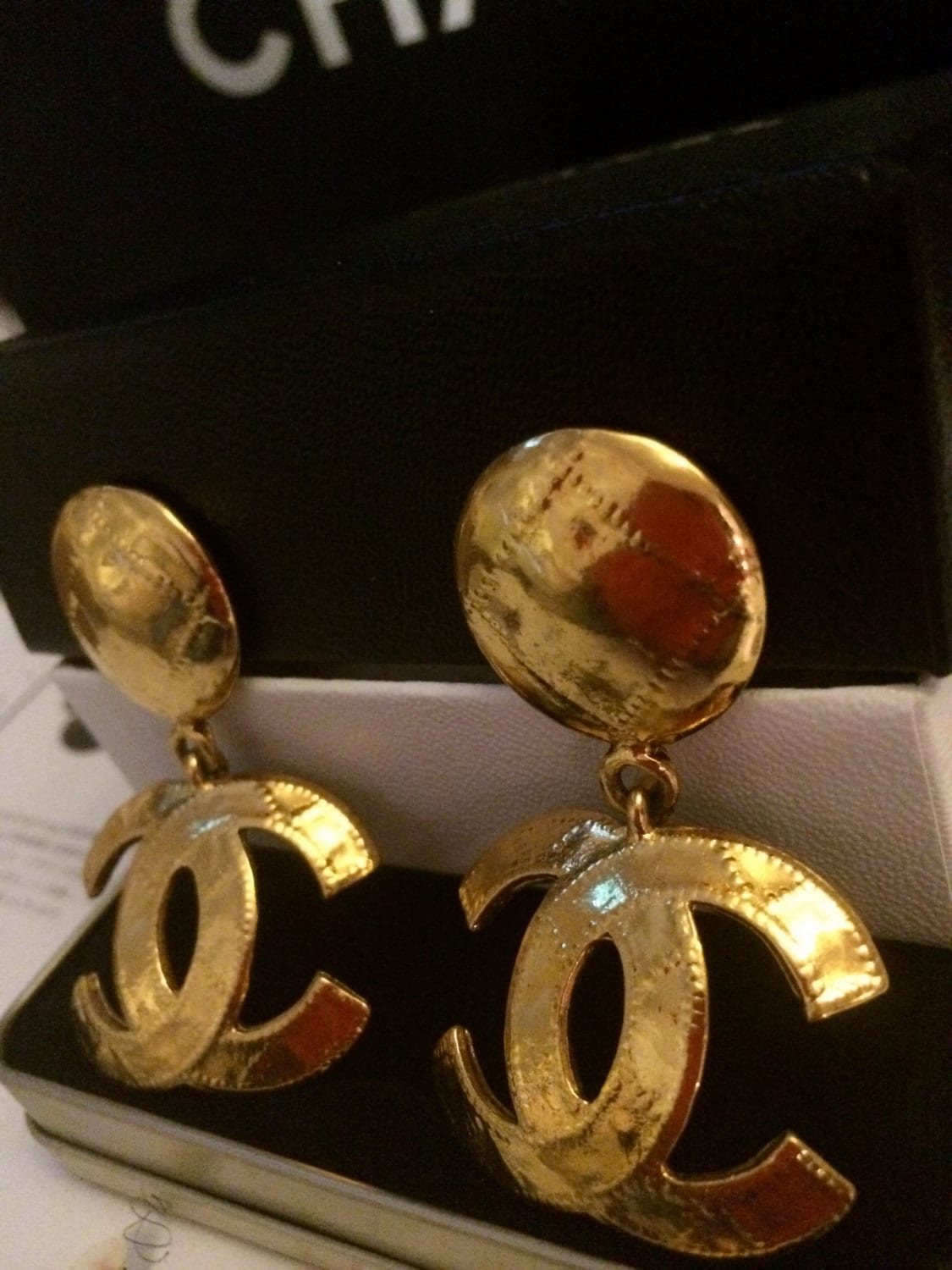 VINTAGE CHANEL EARRINGS GoLd JuMbO CoCo Cc by VINTAGEVIXEN2015
