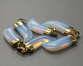 Opal Gold Edge Bial Pendant,Horn Shape Pendentif Charms,DIY Gemstone Bead Jewelry Supplies Necklace