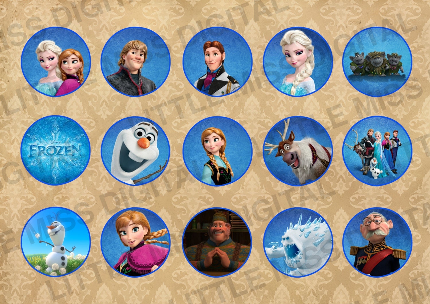 frozen stickers blue round anna elsa olaf by