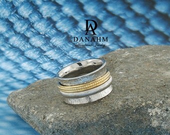 spinning band white yellow gold plated silver rings fiddle band antique look bs012b - Mud Tire Wedding Rings spinning band white yellow gold plated silver rings fiddle band antique look bs012b - Mud Tire Wedding Rings