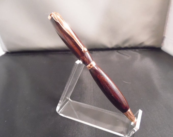 Slim Cross Style Twist Pen in Boka Brown Wood with a Copper Finish
