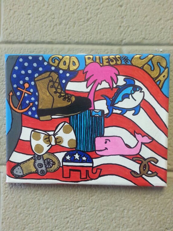 Preppy Collage with American Flag Background