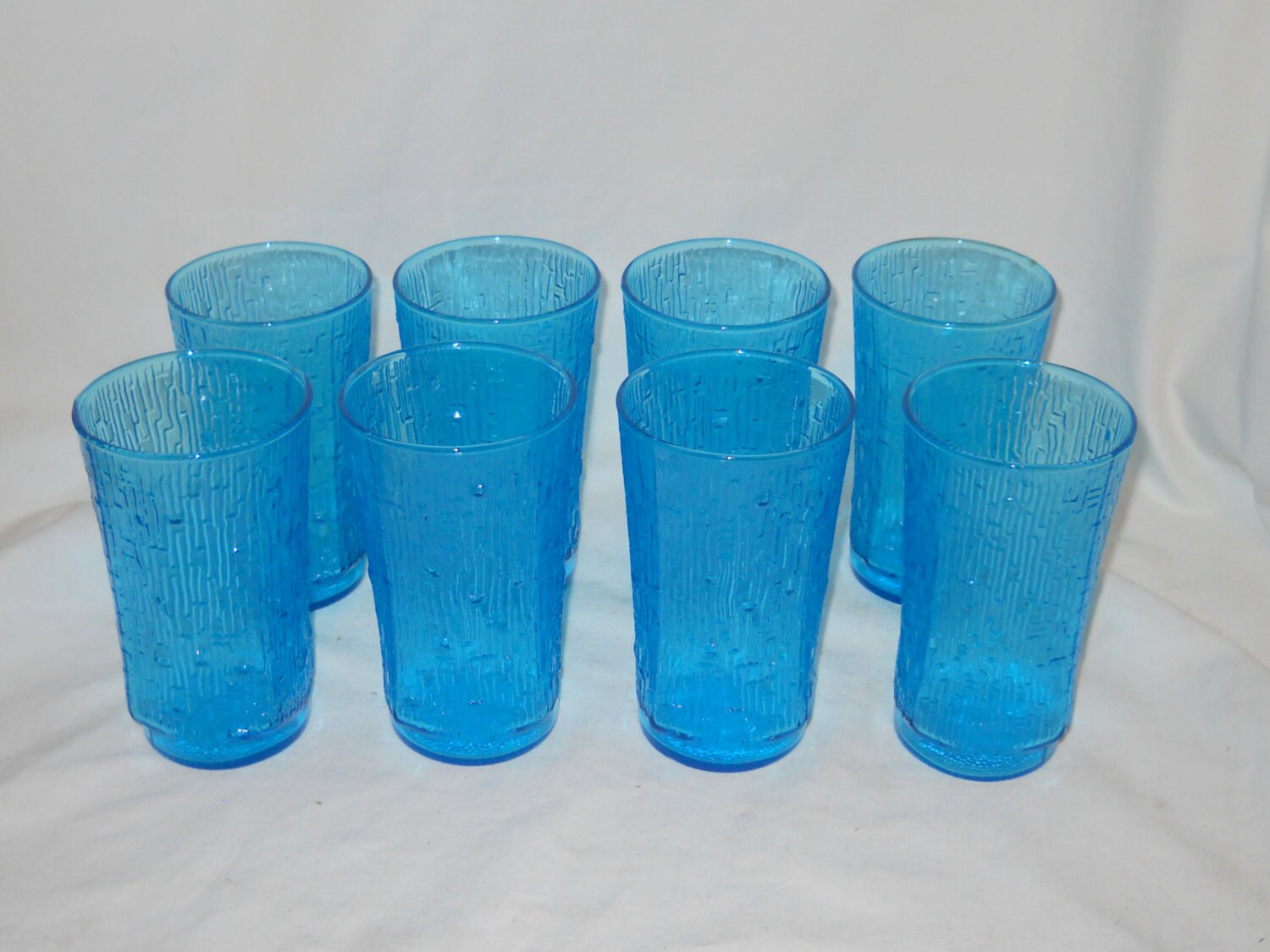Set of Eight Anchor Hocking, “Pagoda” Pattern, 12 Ounce Glasses, Laser