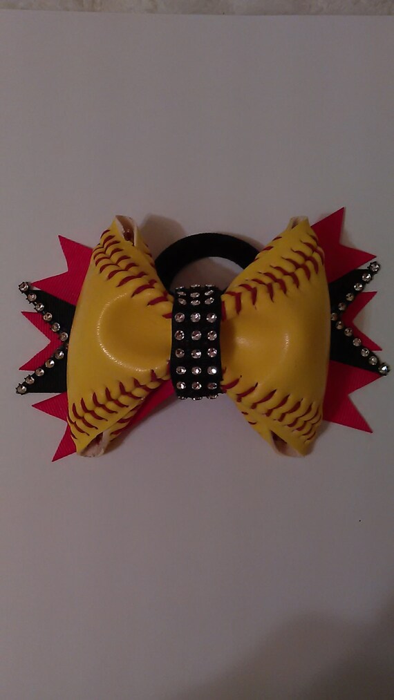 Softball Hair Bow Real Ball Hot Pink/Black by iheartcraftingstuff