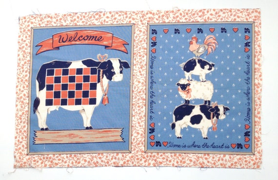 Set of 5 - Blue Farm Animal Collection Set Quilting Blocks, Pillow Panels from ...